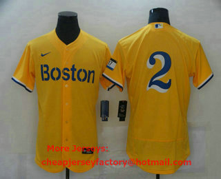 Men's Boston Red Sox #2 Xander Bogaerts Gold No Name 2021 City Connect Stitched MLB Flex Base Nike Jersey
