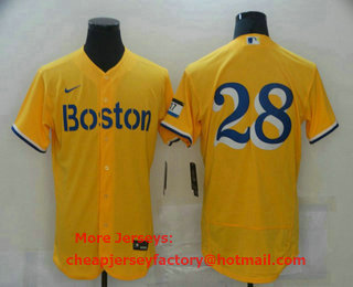Men's Boston Red Sox #28 J.D. Martinez Gold No Name 2021 City Connect Stitched MLB Flex Base Nike Jersey