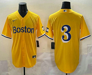 Men's Boston Red Sox #3 Ceddanne Rafaela Yellow City Connect Cool Base Jersey