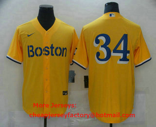 Men's Boston Red Sox #34 David Ortiz Gold 2021 City Connect Stitched MLB Cool Base Nike Jersey