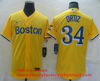 Men's Boston Red Sox #34 David Ortiz Gold 2021 City Connect Stitched MLB Flex Base Nike Jersey
