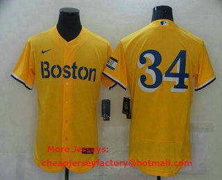 Men's Boston Red Sox #34 David Ortiz Gold No Name 2021 City Connect Stitched MLB Flex Base Nike Jersey
