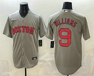 Men's Boston Red Sox #9 Ted Williams Grey Cool Base Stitched Baseball Jersey