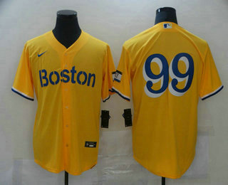 Men's Boston Red Sox #99 Alex Verdugo Gold No Name 2021 City Connect Stitched MLB Cool Base Nike Jersey