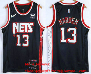 Men's Brooklyn Nets #13 James Harden Black Diamond 2022 City Edition Swingman Stitched Jersey With Sponsor Logo