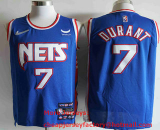 Men's Brooklyn Nets #7 Kevin Durant 2022 Blue Diamond Swingman Stitched Jersey With NEW Sponsor