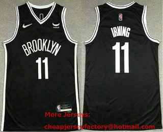 Men's Brooklyn Nets #11 Kyrie Irving 75th Anniversary Diamond Black 2021 Stitched Jersey With NEW Sponsor