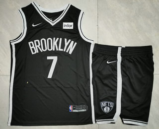 Men's Brooklyn Nets #7 Kevin Durant Black 2019 Nike Swingman Stitched NBA The Sponsor Logo Jersey With Shorts