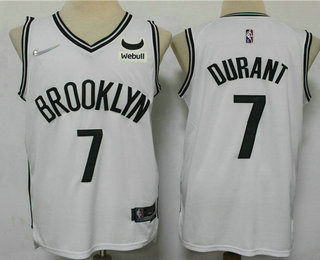 Men's Brooklyn Nets #7 Kevin Durant White 75th Anniversary Diamond 2021 Stitched Jersey With Sponsor