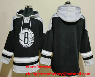 Men's Brooklyn Nets Blank Black Ageless Must Have Lace Up Pullover Hoodie