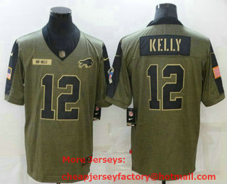 Men's Buffalo Bills #12 Jim Kelly 2021 Olive Salute To Service Limited Stitched Jersey