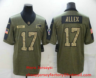 Men's Buffalo Bills #17 Josh Allen 2021 Olive Camo Salute To Service Limited Stitched Jersey