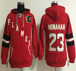 Men's Calgary Flames #23 Sean Monahan Old Time Hockey Red Hoodie