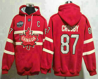 Men's Canada #87 Sidney Crosby Red 2025 4 Nations Face Off Authentic Pocket Stitched Pullover Hoodie