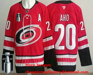 Men's Carolina Hurricanes #20 Sebastian Aho Red 2026 Stanley Cup Final Authentic Jersey