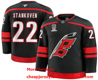 Men's Carolina Hurricanes #22 Logan Stankoven Black 2026 Stanley Cup Champions Stitched Jersey