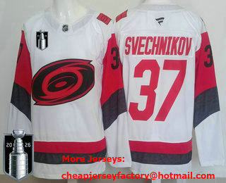 Men's Carolina Hurricanes #37 Andrei Svechnikov White 2026 Stanley Cup Final Authentic Jersey