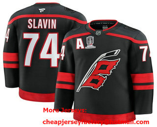 Men's Carolina Hurricanes #74 Jaccob Slavin Black 2026 Stanley Cup Champions And A Patch Stitched Jersey