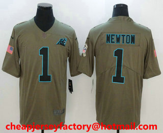 Men's Carolina Panthers #1 Cam Newton Olive 2017 Salute To Service Stitched NFL Nike Limited Jersey