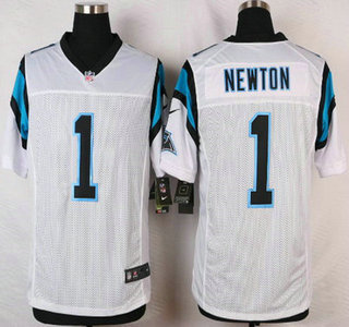 Men's Carolina Panthers #1 Cam Newton White Road NFL Nike Elite Jersey
