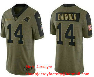 Men's Carolina Panthers #14 Limited Olive 2021 Salute To Service Jersey