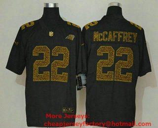 Men's Carolina Panthers #22 Christian McCaffrey Black 2020 Nike Flocked Leopard Print Vapor Limited NFL Jersey
