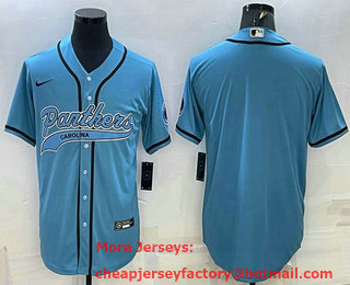 Men's Carolina Panthers Blank Blue With Patch Cool Base Stitched Baseball Jersey