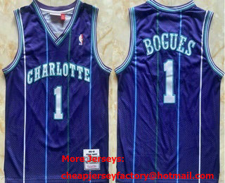 Men's Charlotte Hornets #1 Tyrone Bogues Purple 1992-93 Throwback Swingman Jersey