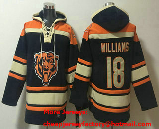 Men's Chicago Bears #18 Caleb Williams Navy Blue Ageless Must Have Lace Up Pullover Hoodie 01