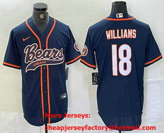 Men's Chicago Bears #18 Caleb Williams Navy Blue With Patch Cool Base Stitched Baseball Jersey