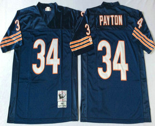 Men's Chicago Bears #34 Walter Payton Blue Small Number Navy Blue Throwback Jersey by Mitchell & Ness