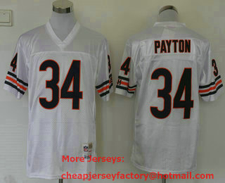 Men's Chicago Bears #34 Walter Payton White Small Number Throwback Jersey by Mitchell Ness