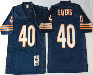 Men's Chicago Bears #40 Gale Sayers Blue Small Number Navy Blue Throwback Jersey by Mitchell & Ness