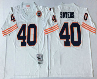 Men's Chicago Bears #40 Gale Sayers White With Bear Patch Throwback Jersey by Mitchell & Ness