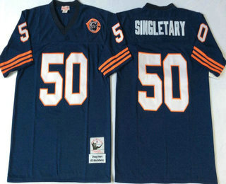 Men's Chicago Bears #50 Mike Singletary Blue With Bear Patch Throwback Jersey by Mitchell & Ness
