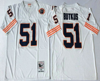Men's Chicago Bears #51 Dick Butkus White With Bear Patch Throwback Jersey by Mitchell & Ness