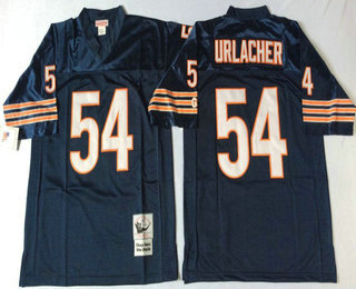 Men's Chicago Bears #54 Brian Urlacher Blue Small Number Navy Blue Throwback Jersey by Mitchell & Ness