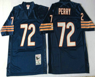 Men's Chicago Bears #72 William Perry Blue Small Number Navy Blue Throwback Jersey by Mitchell & Ness
