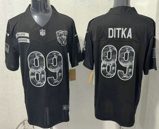 Men's Chicago Bears #89 Mike Ditka Limited Black FUSE 2026 Salute To Service Jersey