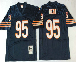 Men's Chicago Bears #95 Richard Dent Blue Small Number Navy Blue Throwback Jersey by Mitchell & Ness