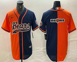 Men's Chicago Bears Big Logo Orange Navy Two Tone Cool Base Stitched Baseball Jersey