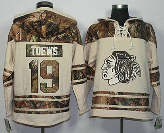 Men's Chicago Blackhawks #19 Jonathan Toews Old Time Hockey Cream With Camo Hoodie