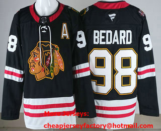 Men's Chicago Blackhawks #98 Connor Bedard Black 100 Years Anniversary Authentic Jersey