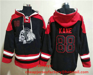 Men's Chicago Blackhawks #88 Patrick Kane Black Ageless Must Have Lace Up Pullover Hoodie