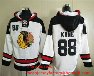 Men's Chicago Blackhawks #88 Patrick Kane White Ageless Must Have Lace Up Pullover Hoodie