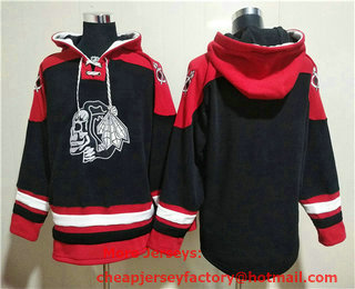 Men's Chicago Blackhawks Blank Black Ageless Must Have Lace Up Pullover Hoodie