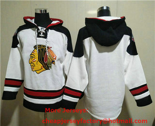 Men's Chicago Blackhawks Blank White Ageless Must Have Lace Up Pullover Hoodie