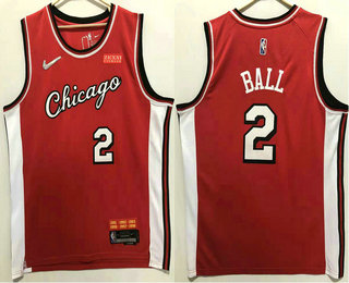 Men's Chicago Bulls #2 Lonzo Ball Red Diamond 2022 City Edition Swingman Stitched Jersey With Sponsor Logo