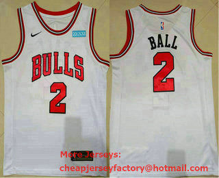 Men's Chicago Bulls #2 Lonzo Ball White 2021 Nike Swingman Stitched Jersey With Sponsor Logo