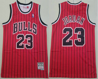 Men's Chicago Bulls #23 Michael Jordan 1995-96 Red Pinstripe Hardwood Classics Soul Swingman Throwback Jersey